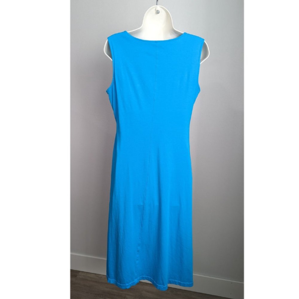 Fit and Flare Blue Azure Sleeveless Midi Dress with Pockets - Picture 3 of 9